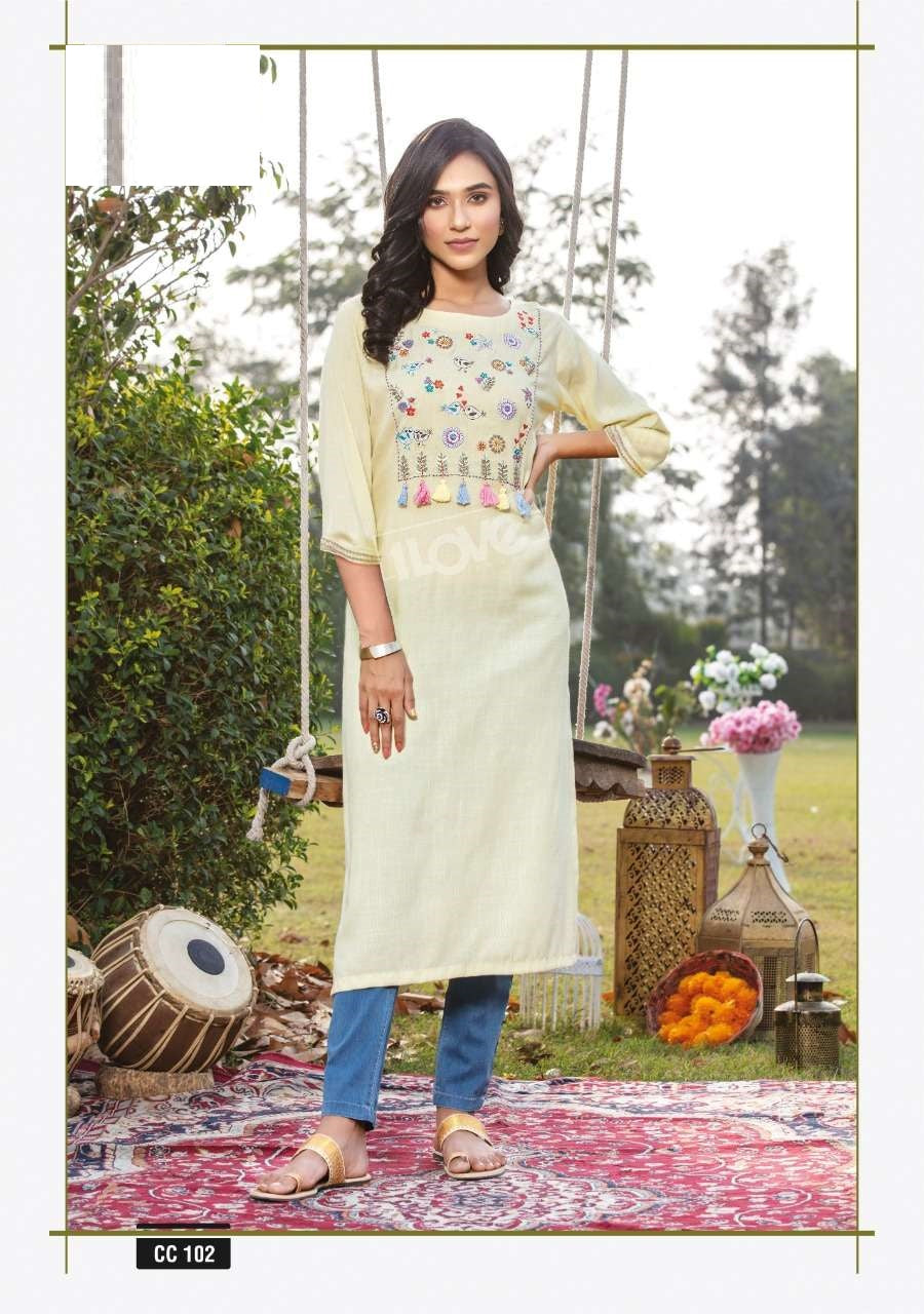 Cream Handwork Rayon Kurti