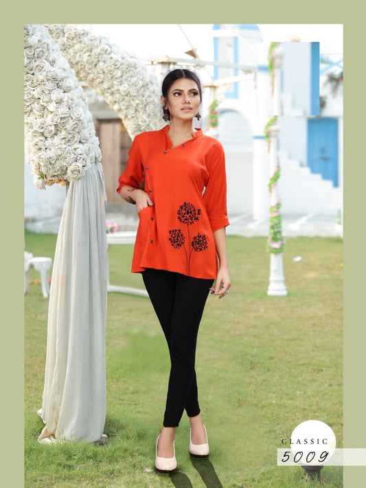 Red Rayon Embroidery Top