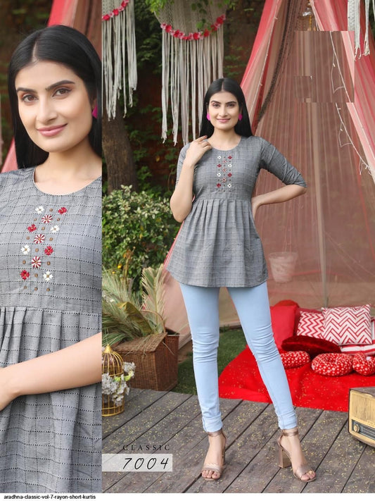 Grey Rayon Embroidery Work Top