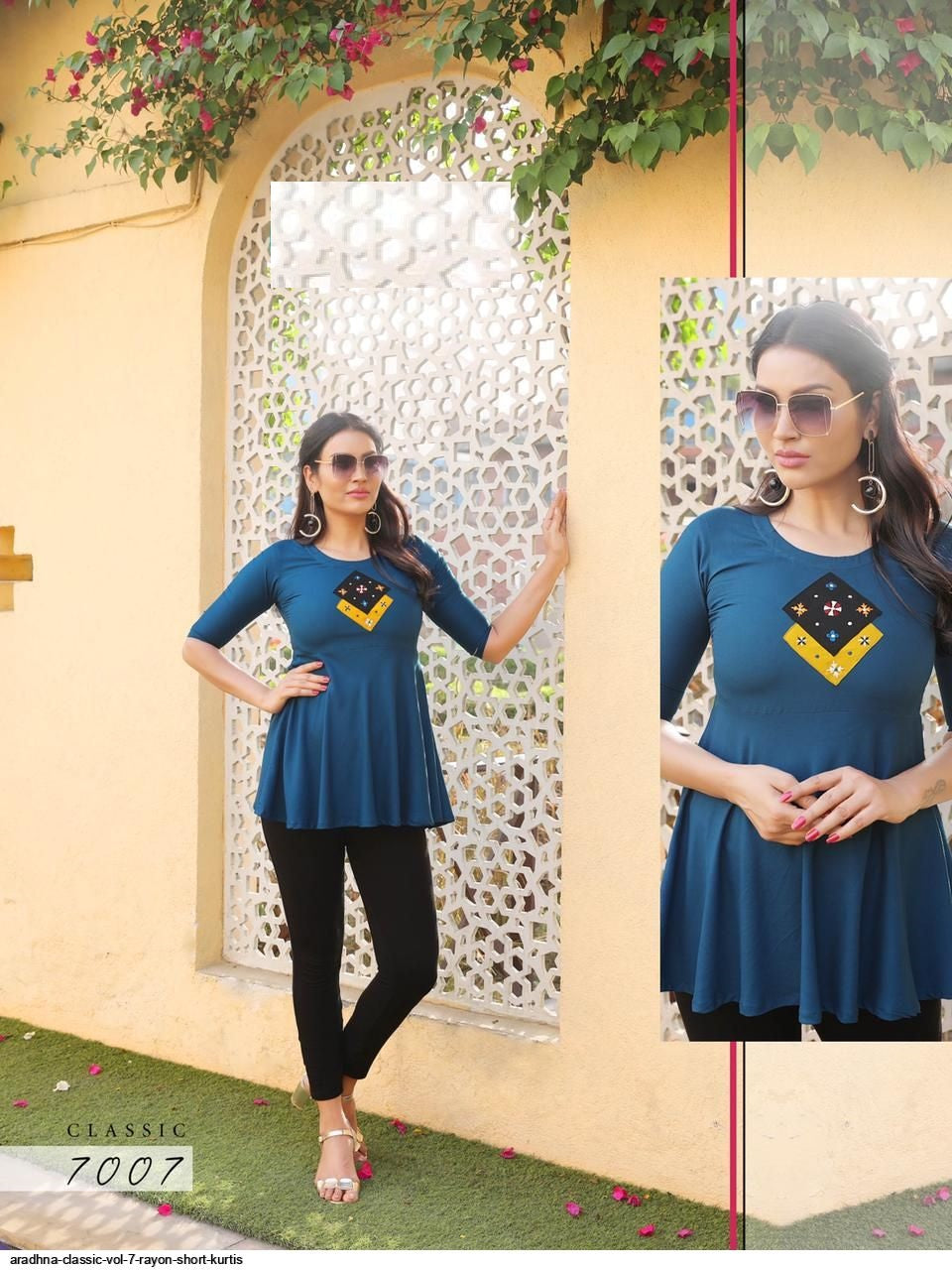 Blue Rayon Embroidery Work Top