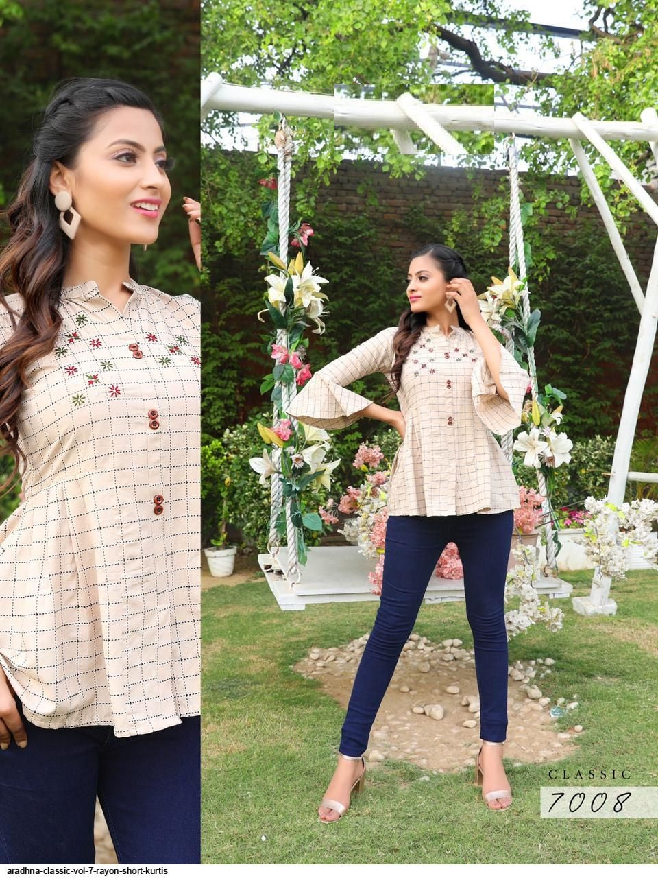 Cream Rayon Embroidery Work Top