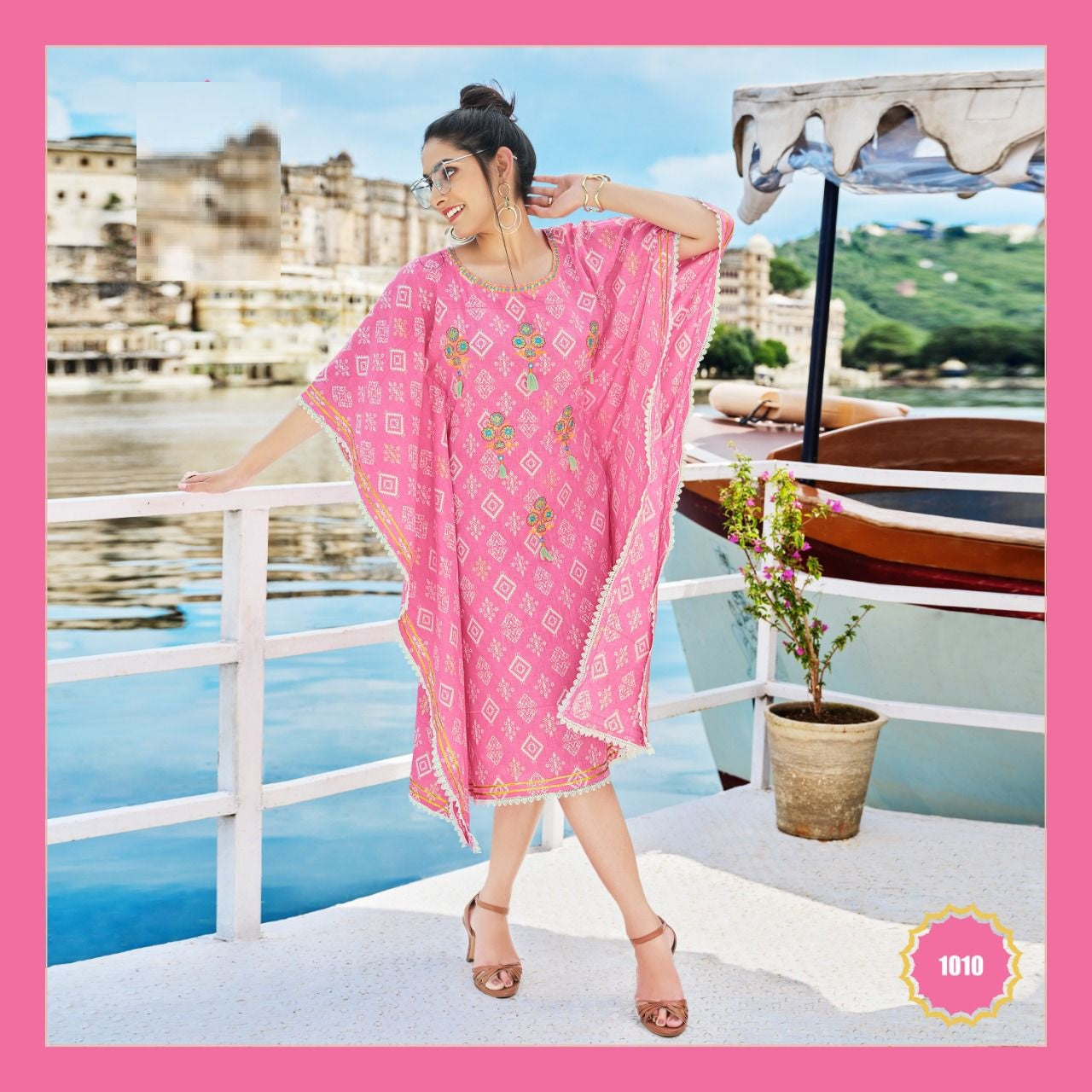 Pink Kaftan with Fancy Embroidery