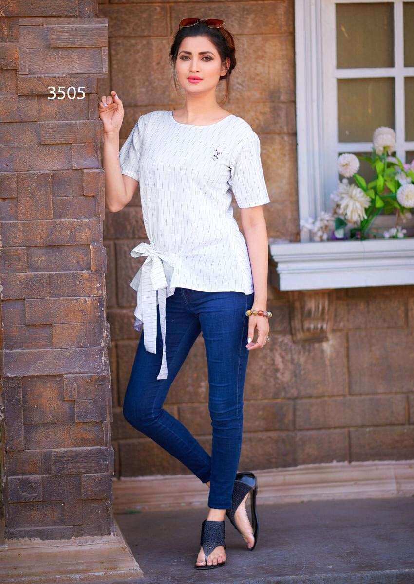 White Handloom Cotton Top with Embroidery Work