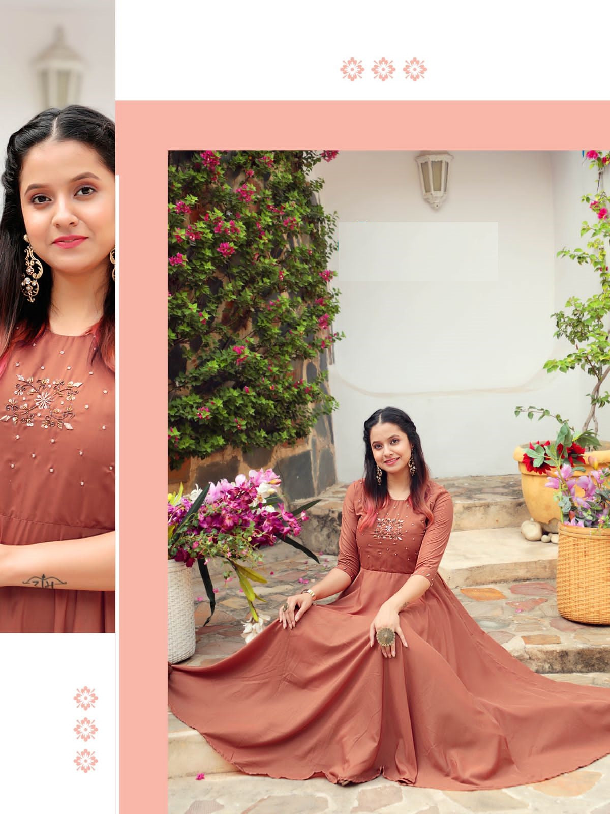 Peach Handwork Flared Kurti with Inner