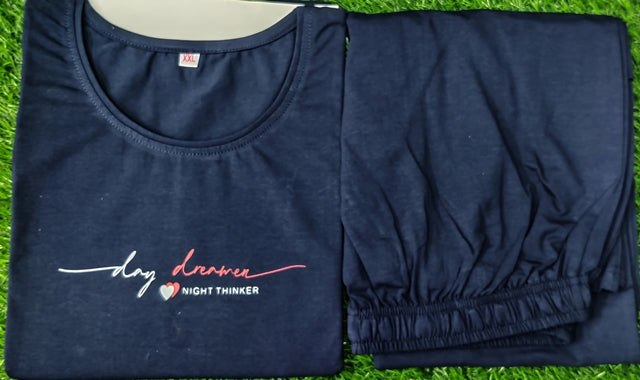 Navy Blue Cotton Lycra Tracksuit-1353