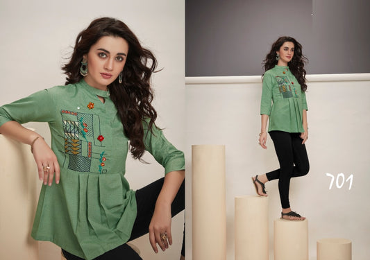 Pista Fancy Cotton Jacquard & Weaved Fabric Top with Embroidery Work