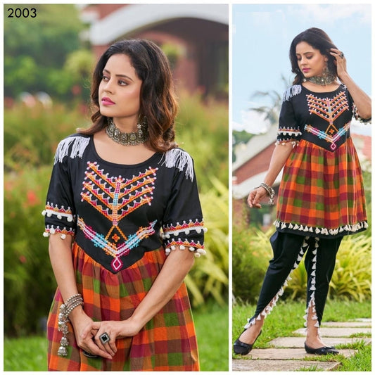 Black and multicolor Mochi Bharat khadi Embroidery and Handwork kedia and multi stripie tulip pants A187