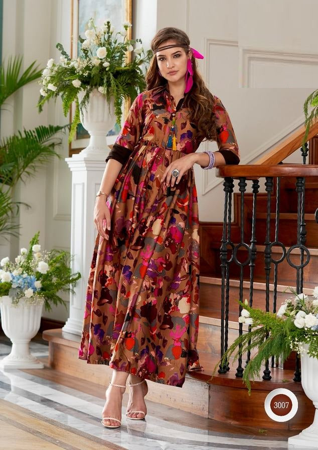 Graceful Muslin Printed Gown-3007