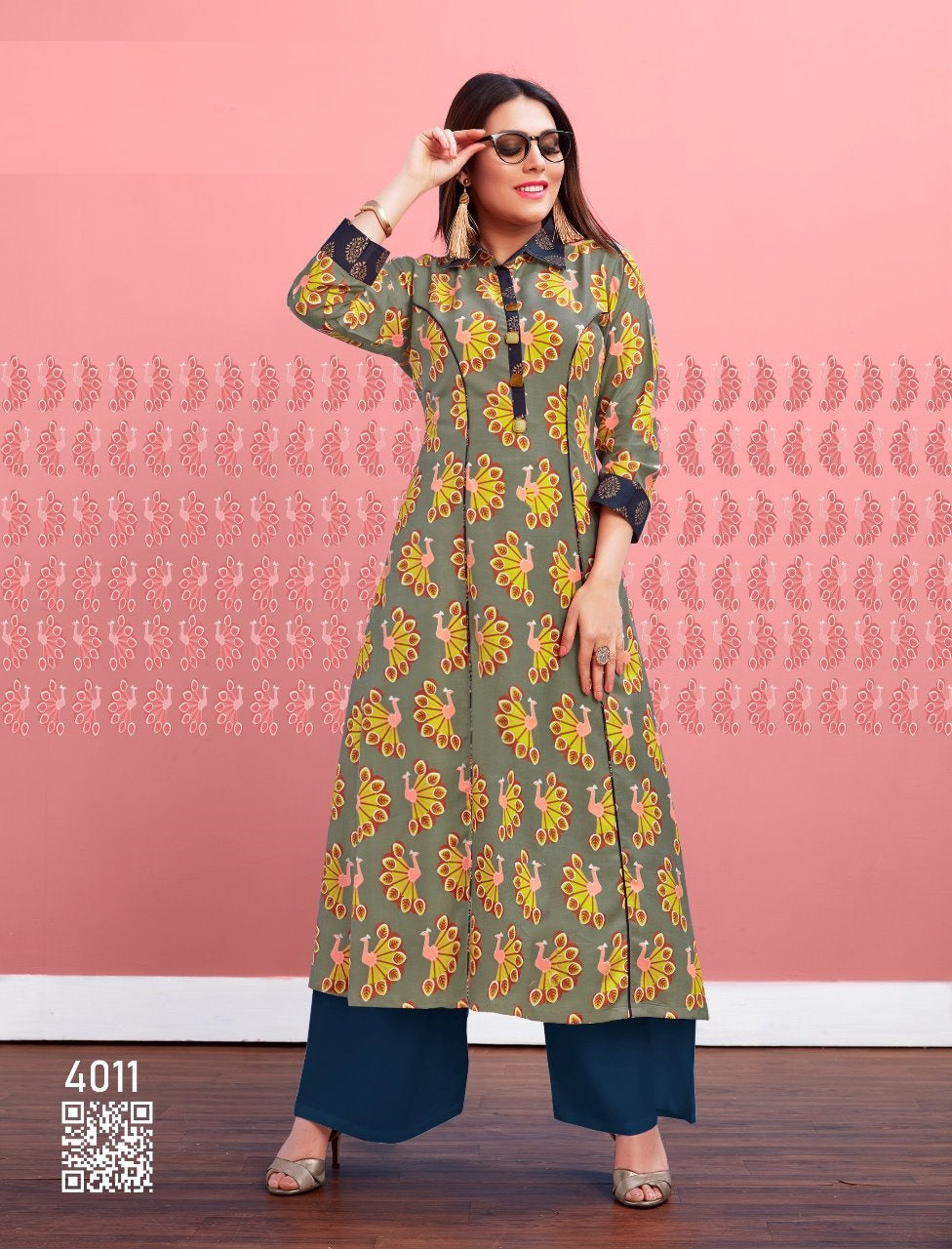 Grey & Yellow Collar Regular Wear Kurti