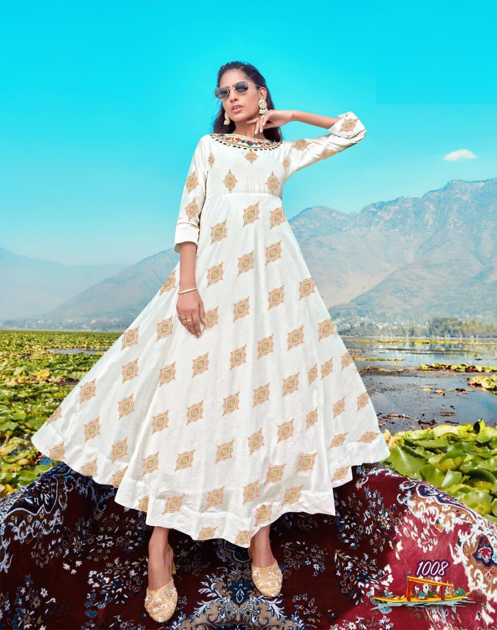 Off White Designer Wear Embroidery Kurti