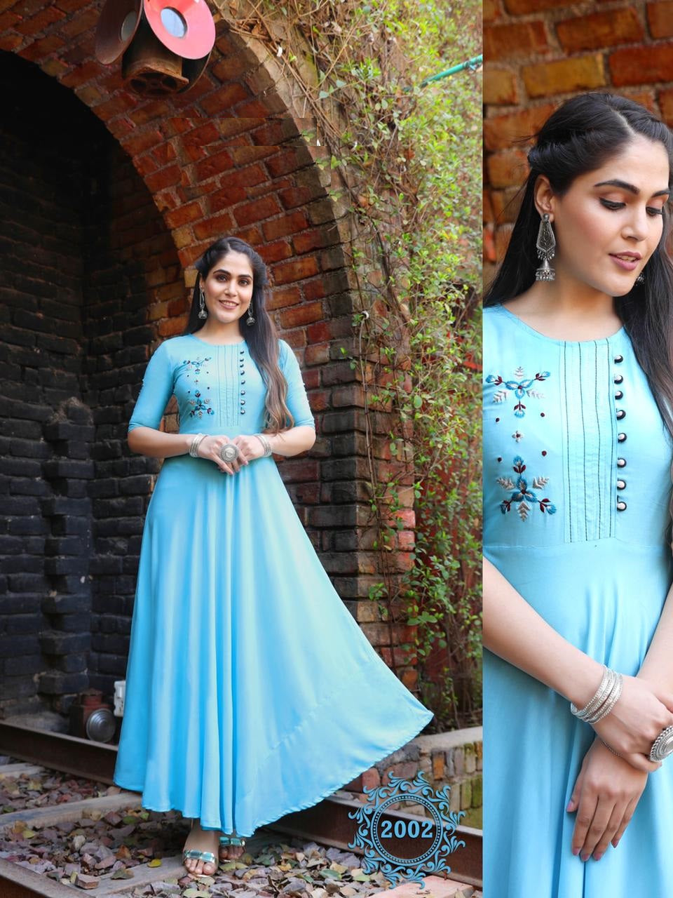 Blue Rayon Kurti with Embroidery work