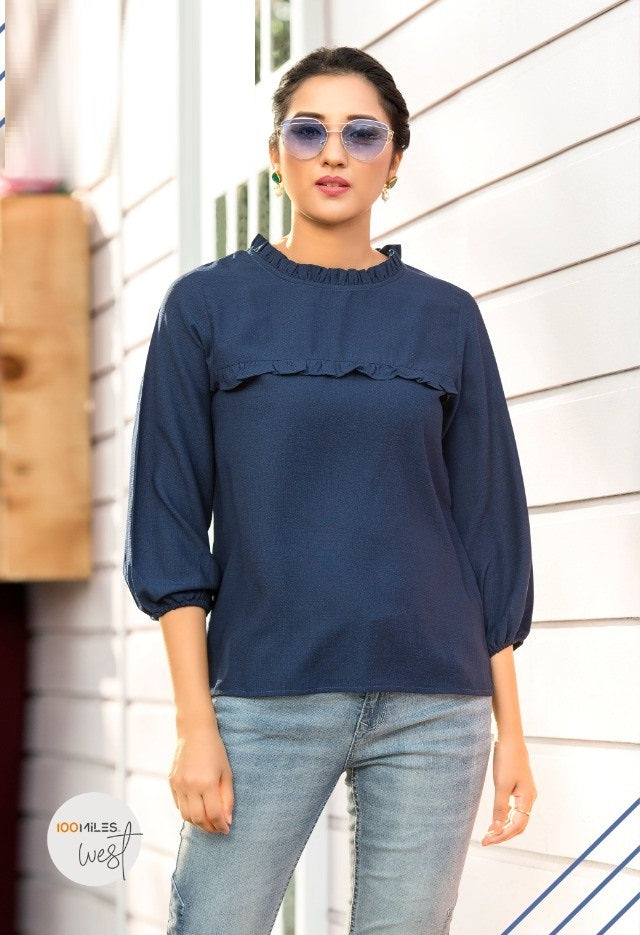 Blue Western designer Georgette Top