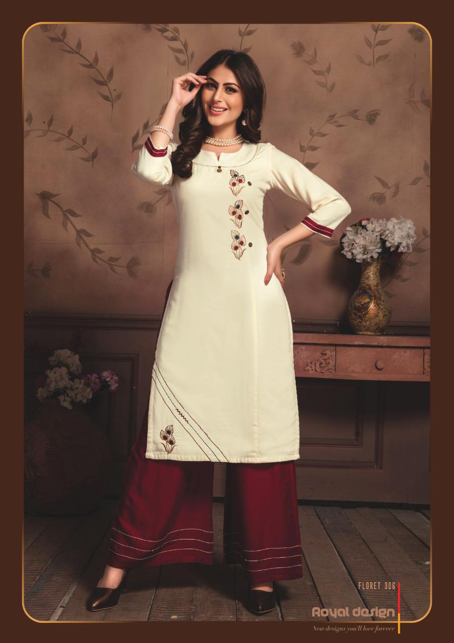 Off White Heavy Rayon Embroidery Work Kurti & Rayon Maroon Palazzo