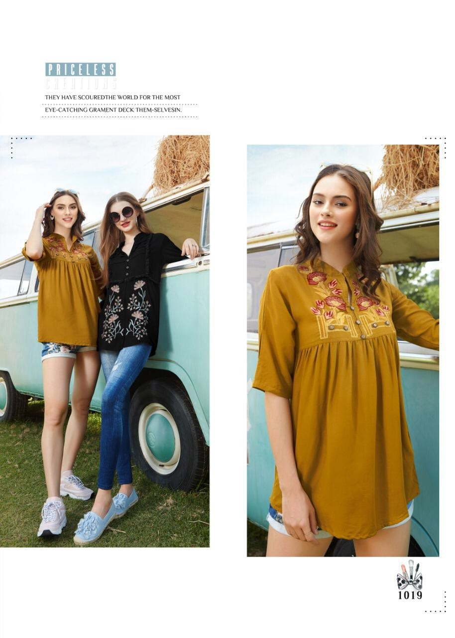 Brown Heavy Rayon Top With Embroidery