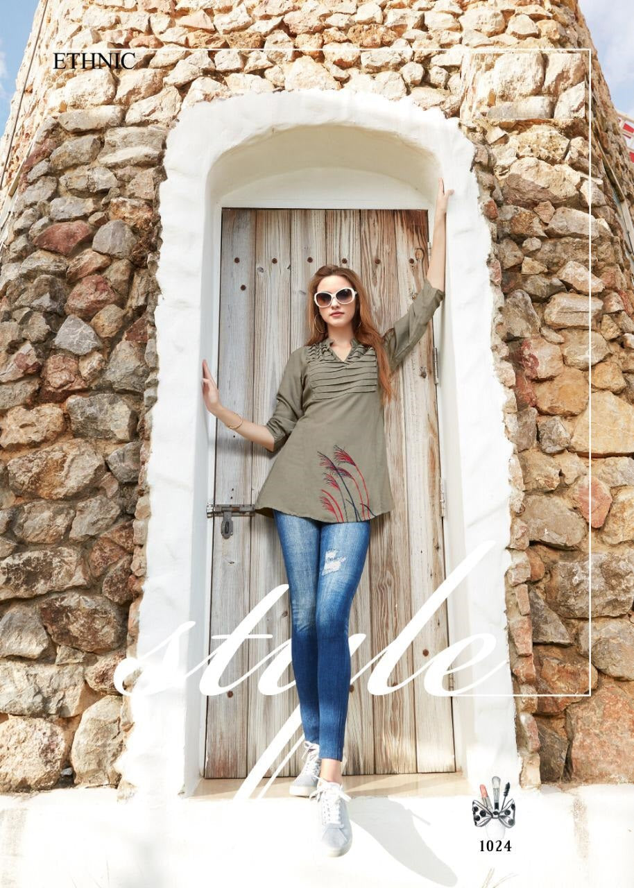 Khakhi Heavy Rayon Top With Embroidery A368