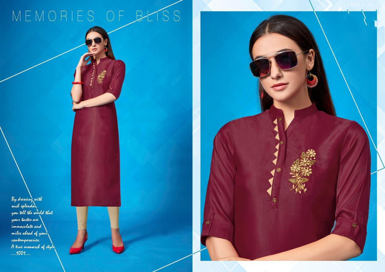 Maroon Hand Work Remi Satin Kurti