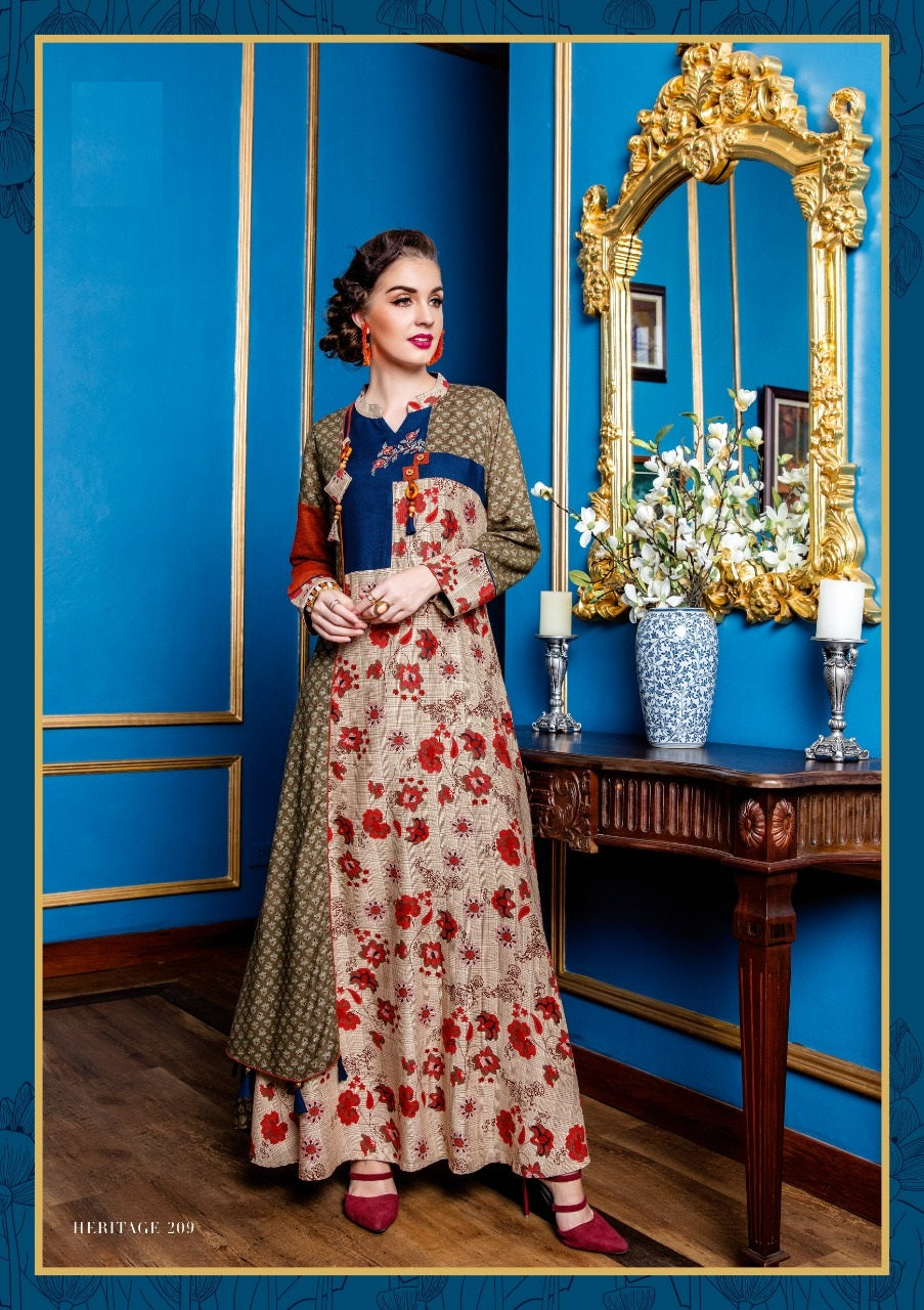 Multicolor Long Flared Rayon Fancy Kurti A430