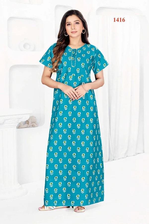 Pure Premium Cotton Long Nighty Gown for Ladies-VogPap