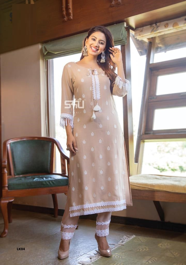 Chikoo Chikankari Embroidery Kurti Bottom Set