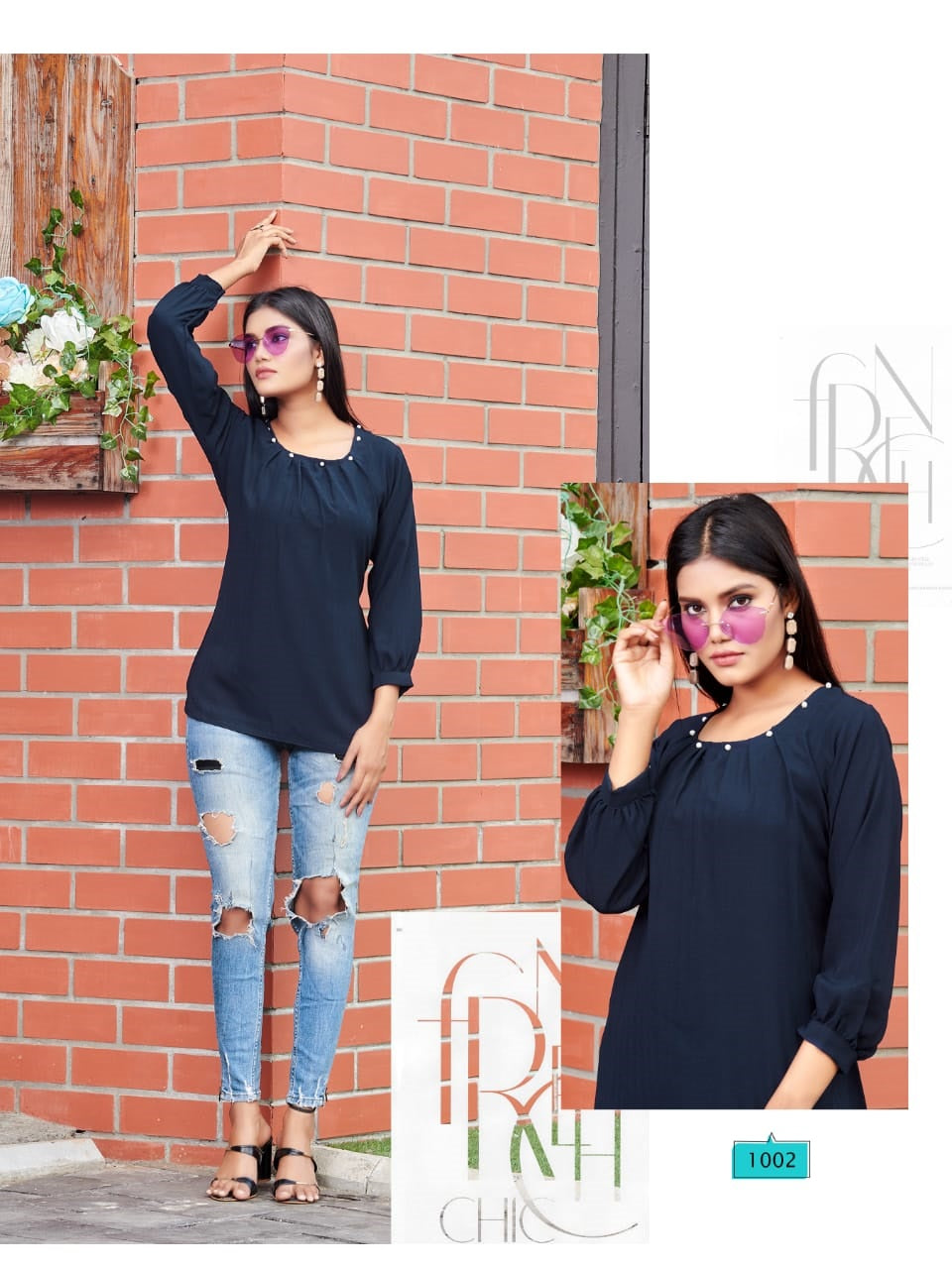 Navy Blue Short Top With Extraordinary Pattern