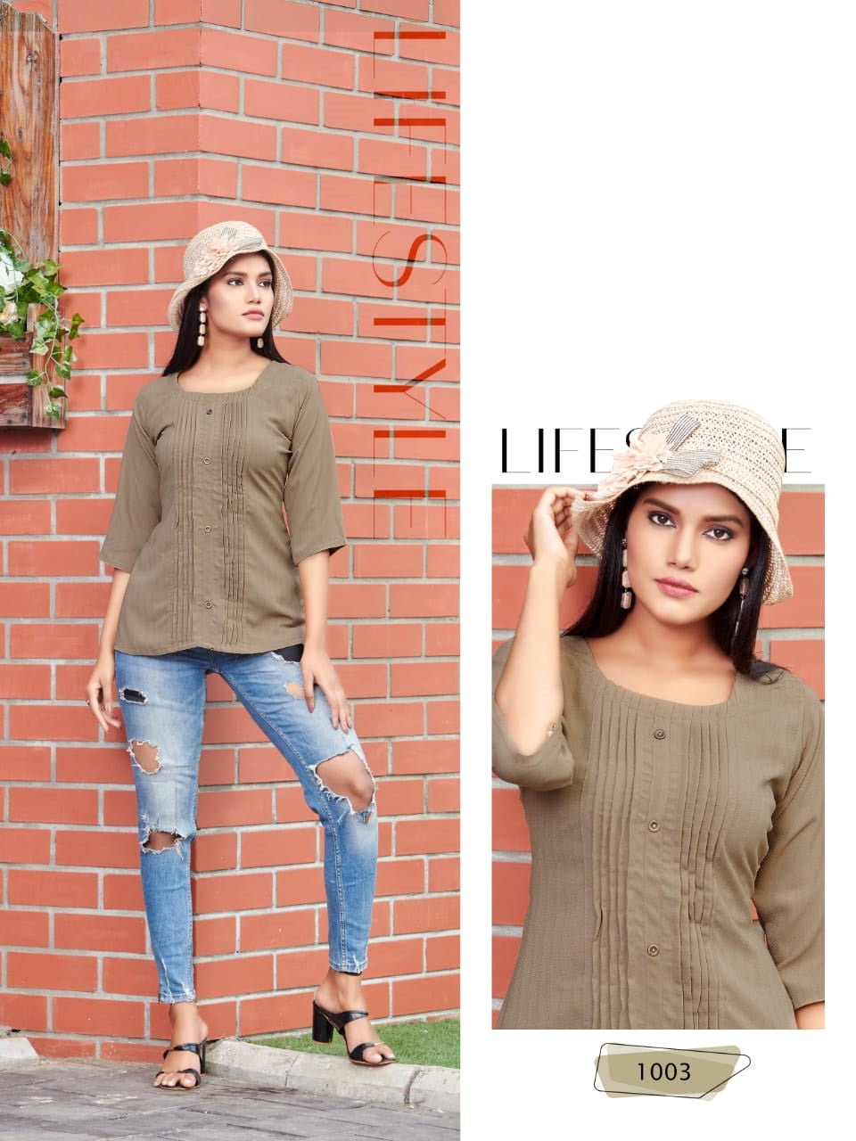 Khakhi Short Top With Extraordinary Pattern