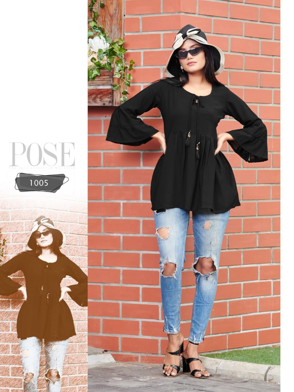 Black Short Top With Extraordinary Pattern
