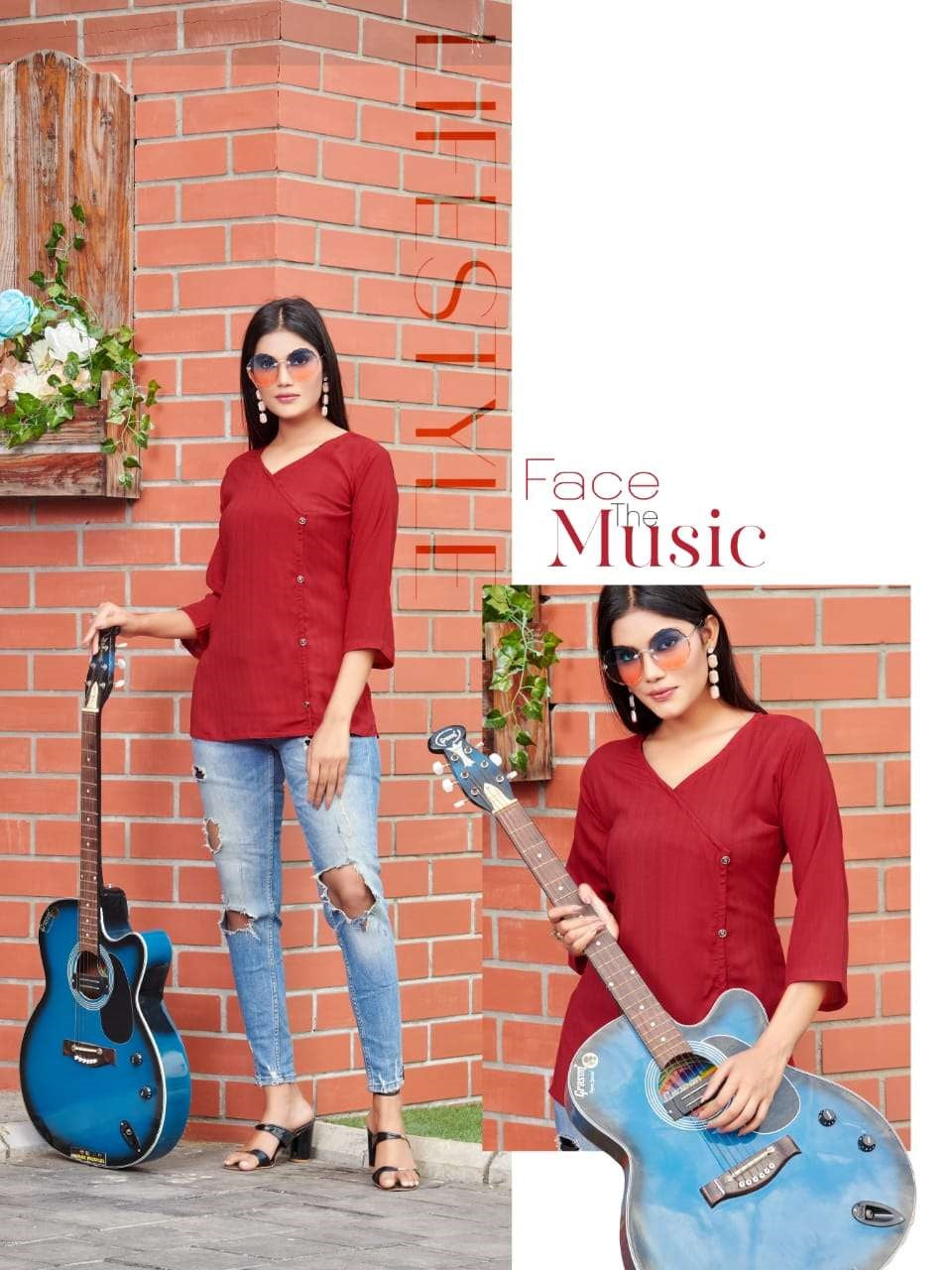 Maroon Short Top With Extraordinary Pattern A564