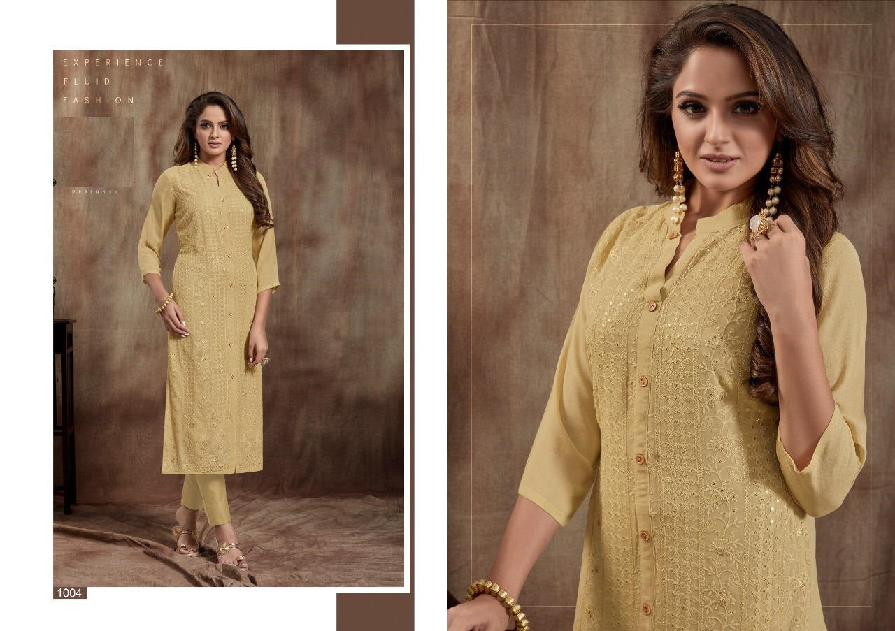 Purple Lucknowi Work Cotton Kurti With Kurti with White Palazzo