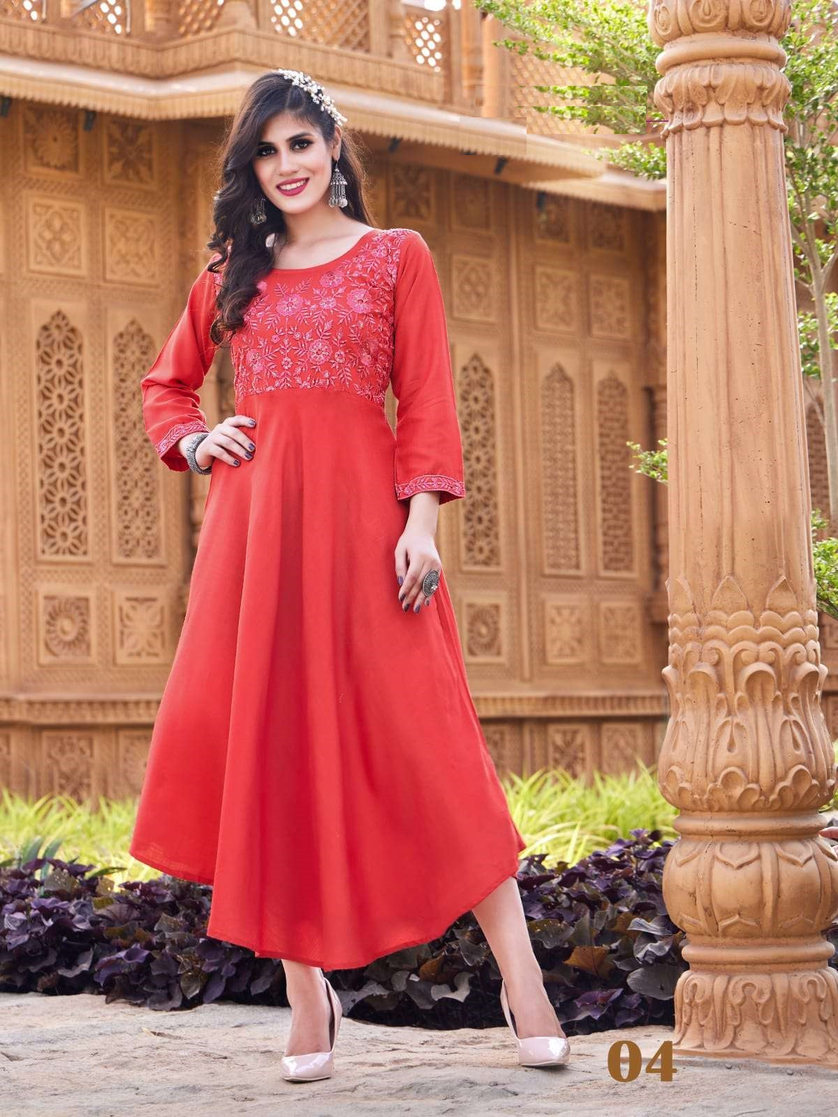 Heavy Rayon Pink Embroidery and Sequence Manual work Long Gowns A627
