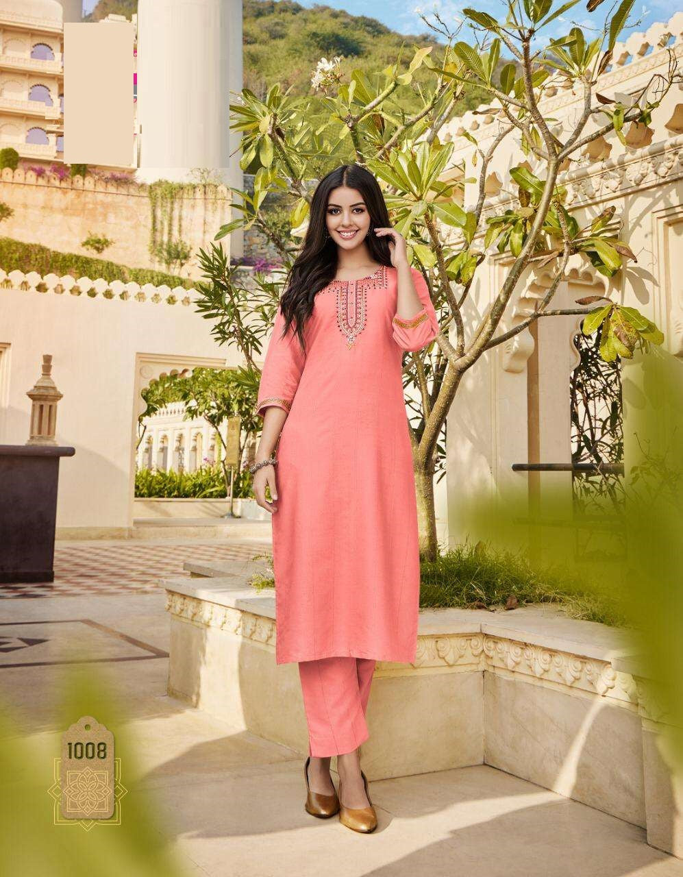 Pink Fancy Rayon Kurti Set-1008