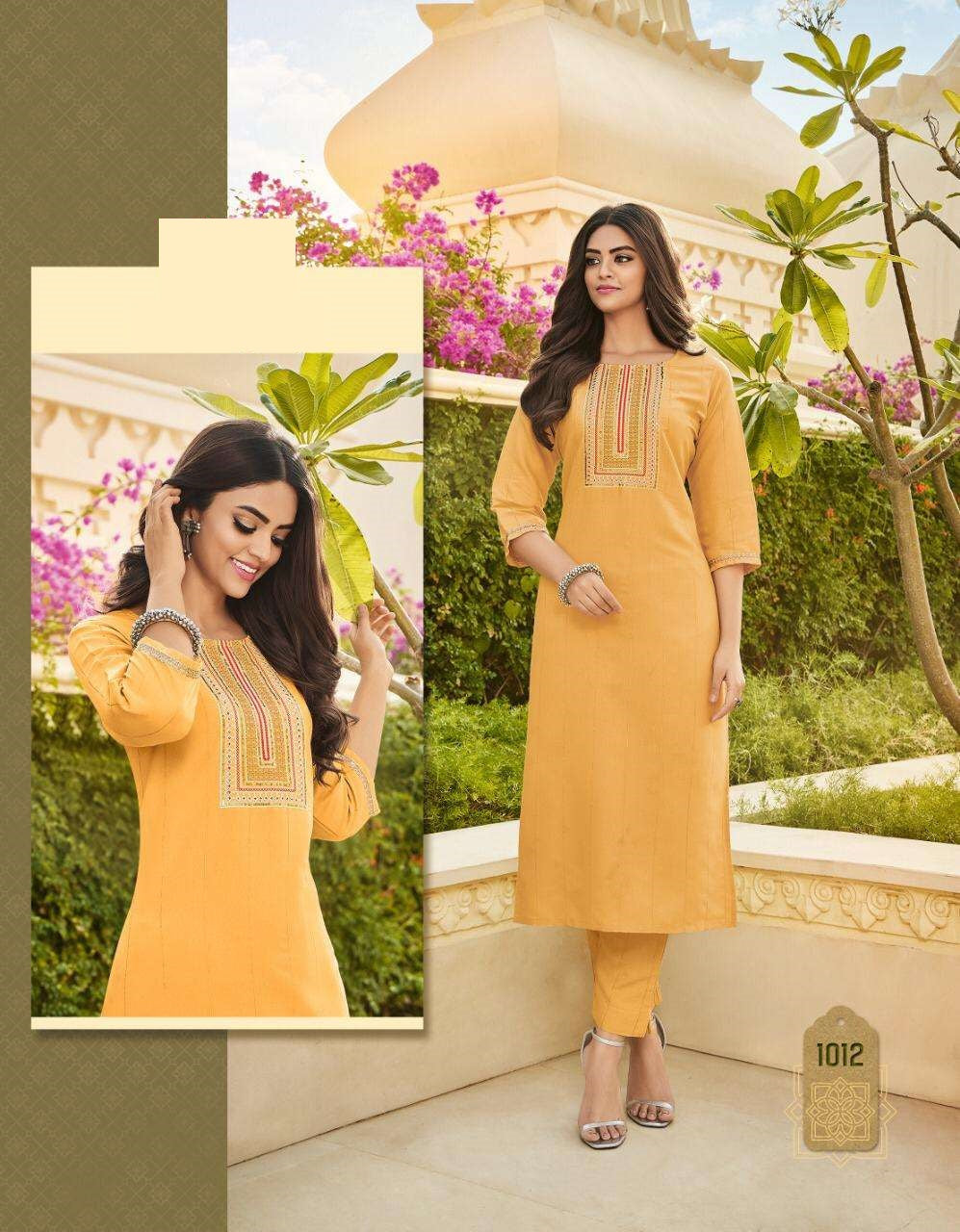 Yellow Fancy Rayon Kurti Set-1012