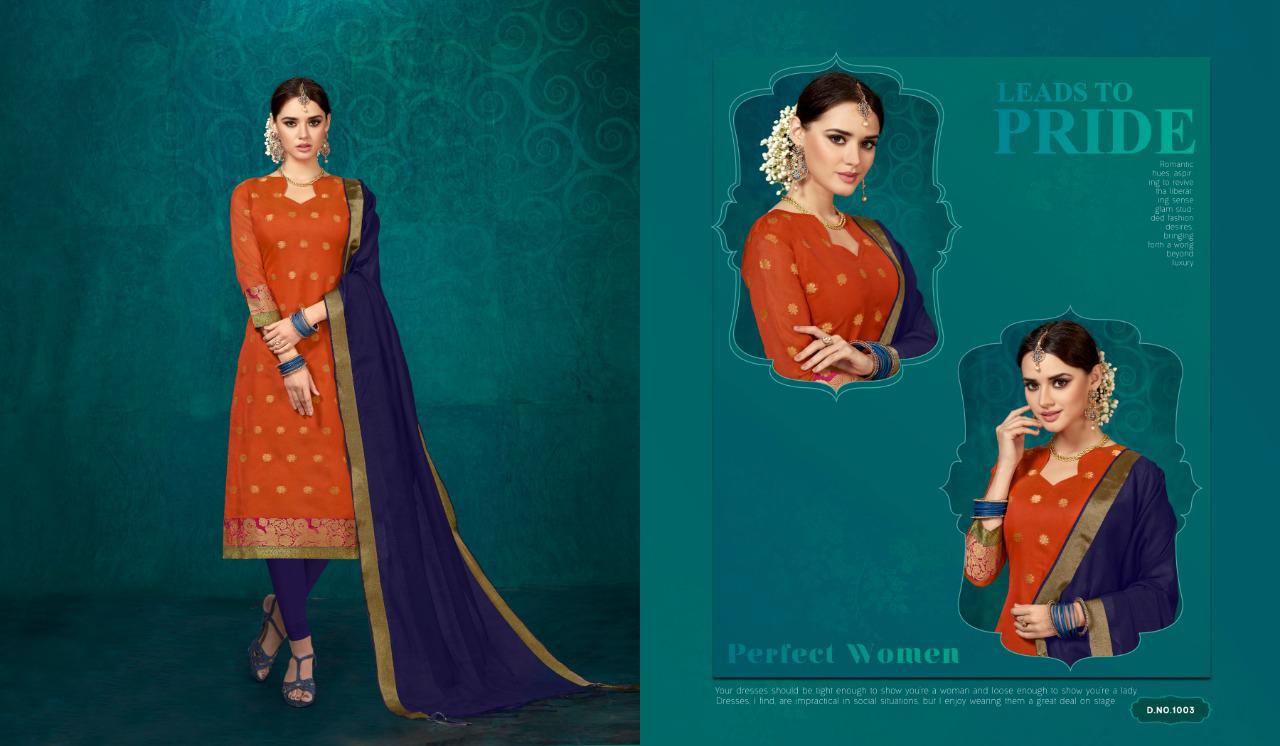 Red Straight Fit Banarasi Jacquard Kurti with Fancy Navy Blue Chanderi Dupatta