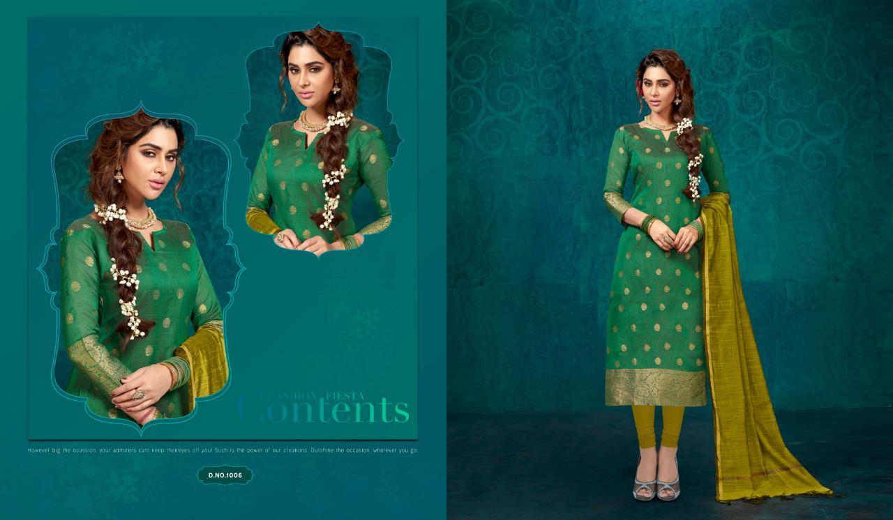 Green Straight Fit Banarasi Jacquard Kurti with Fancy Mehandi Chanderi Dupatta