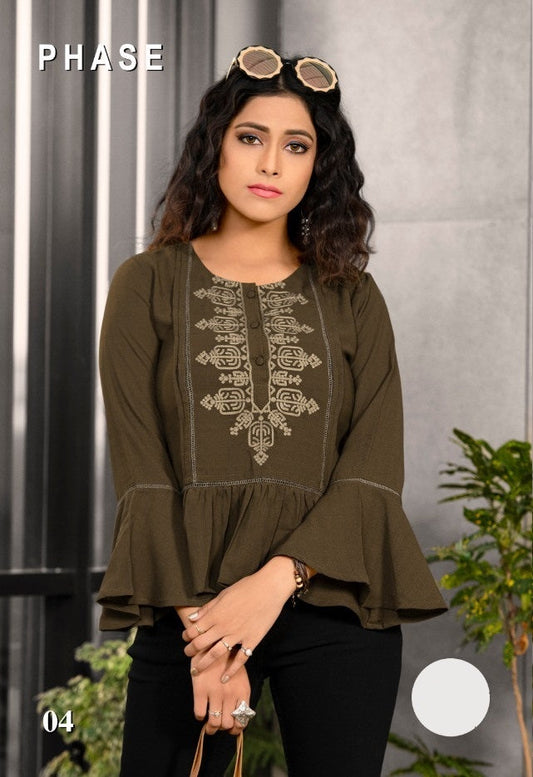 Brown Embroidery Work Blended Short Kurti