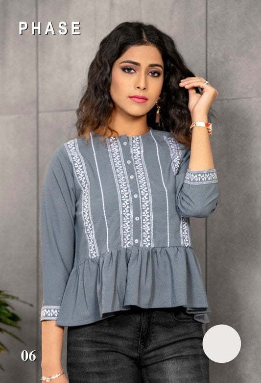 Grey Embroidery Work Blended Short Kurti