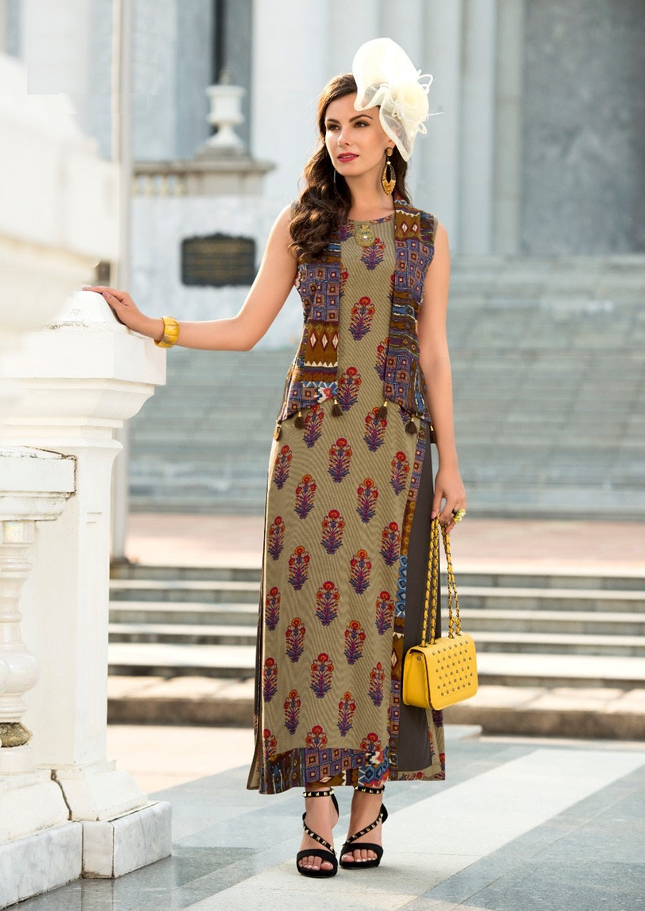 Best price Premium quality Rayon Printed Ethnic wear long kurti style party wear gown for Women/Ladies - VogPap Best price Premium quality Rayon Printed Ethnic wear long kurti style party wear gown for Women/Ladies - VogPap