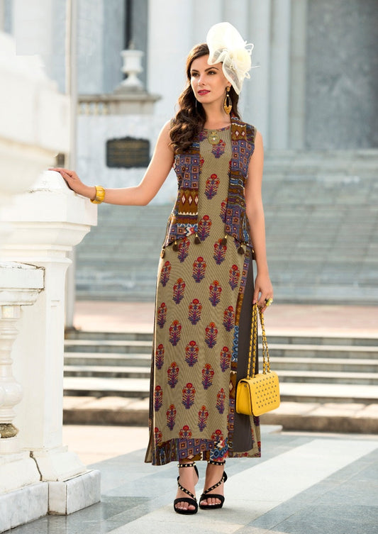 Brown and Multicolor Ethnic wear long kurti style gown