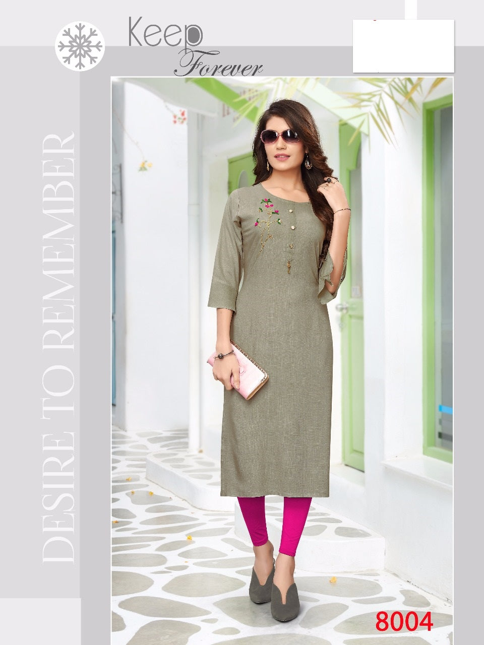 Grey Heavy Rayon Slub Handwork Striaght Kurti for Regular wear