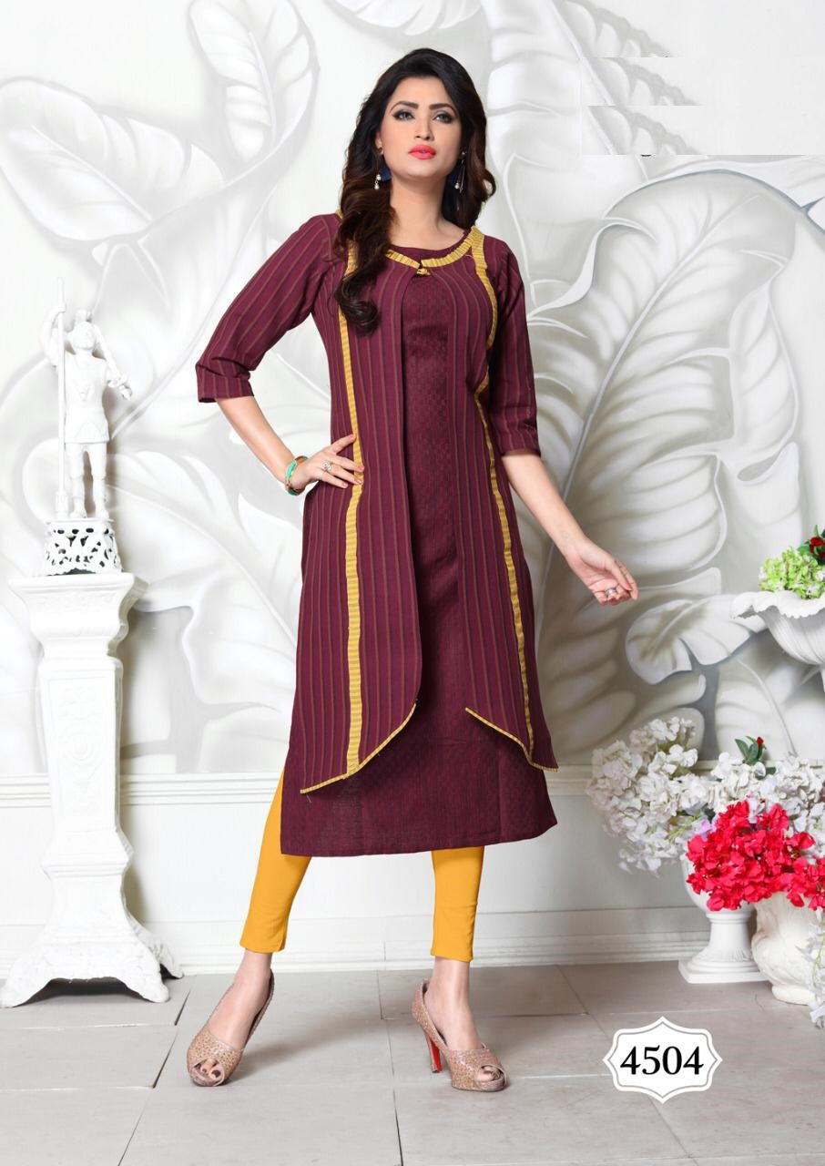 Maroon Cotton Handloom Kurti with Shrug