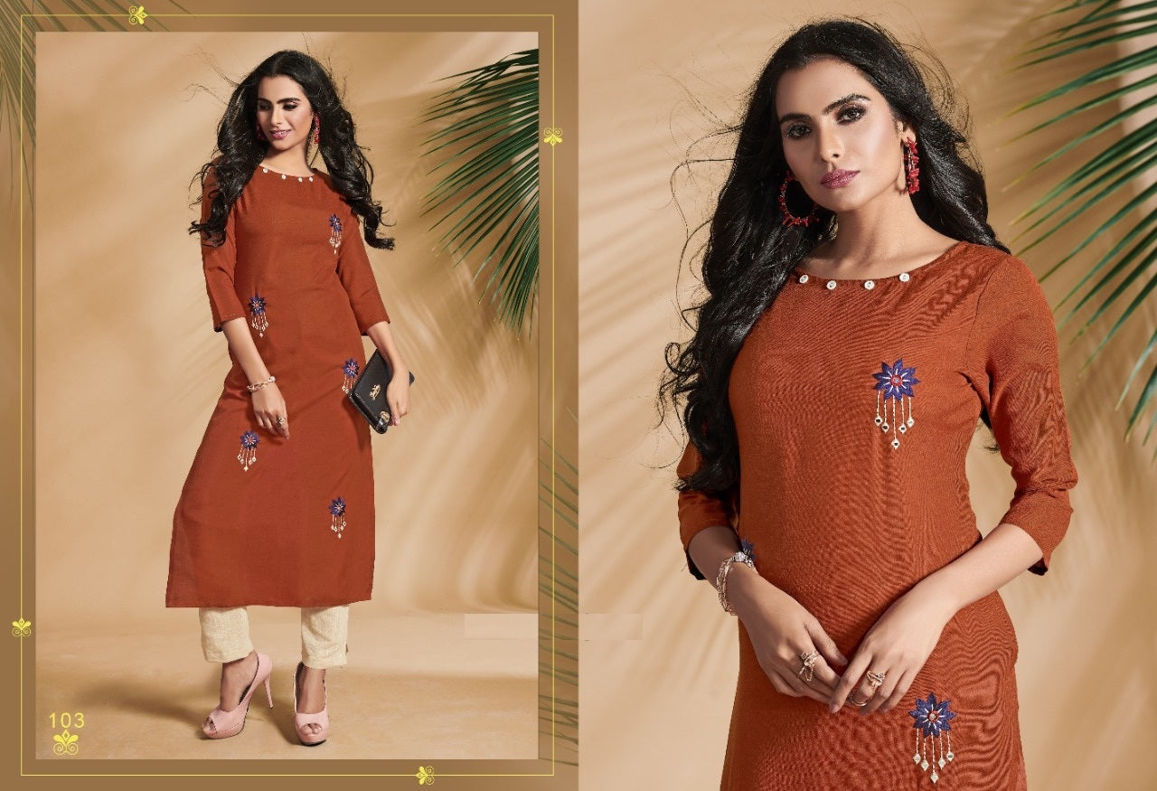 Cotton slub Straight kurti - 103