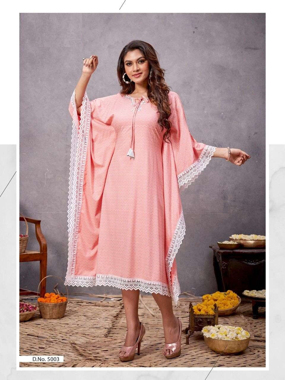 Peach Kaftan With Embroidery & Hand work