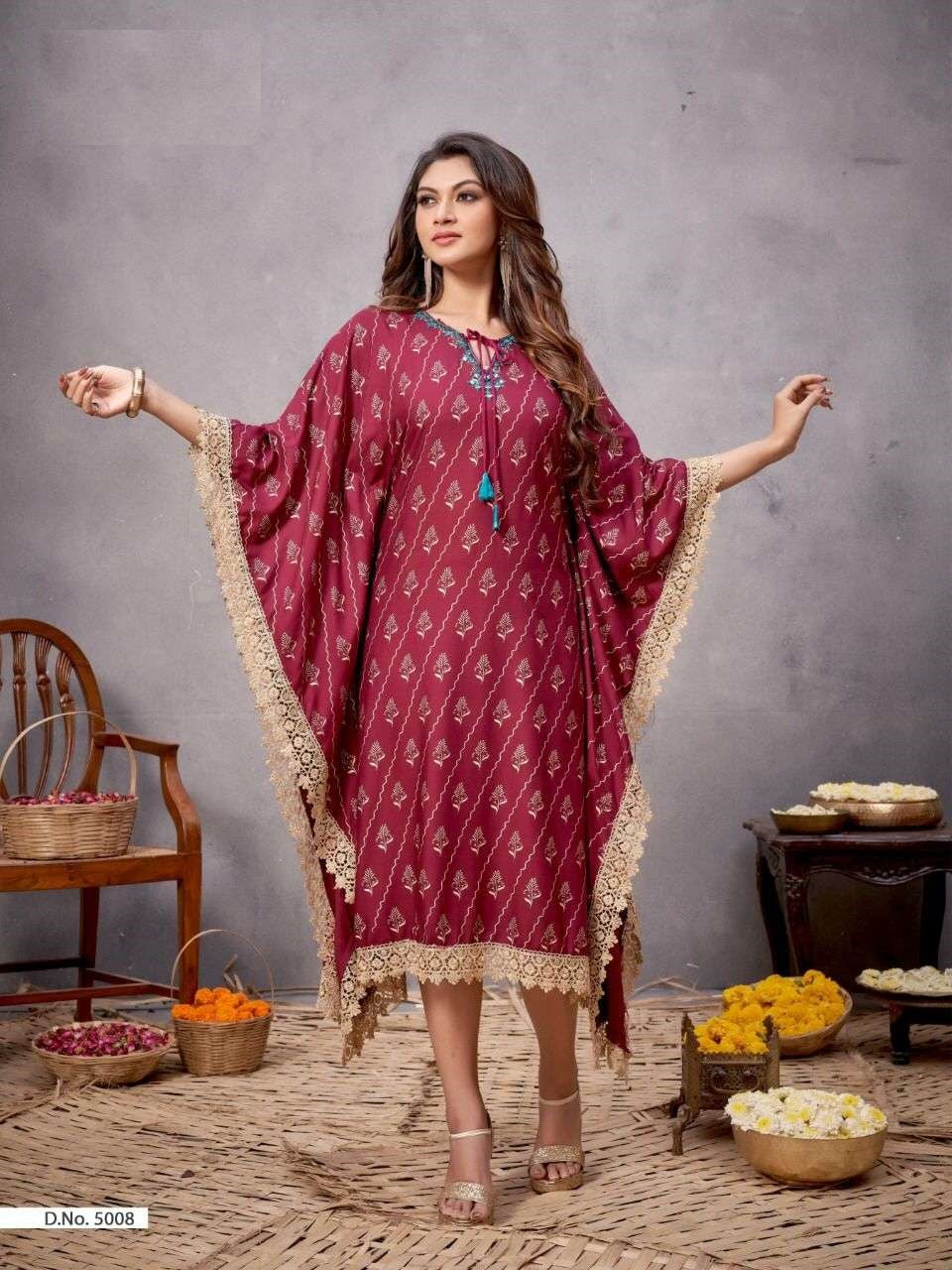 Maroon Kaftan With Embroidery & Hand work