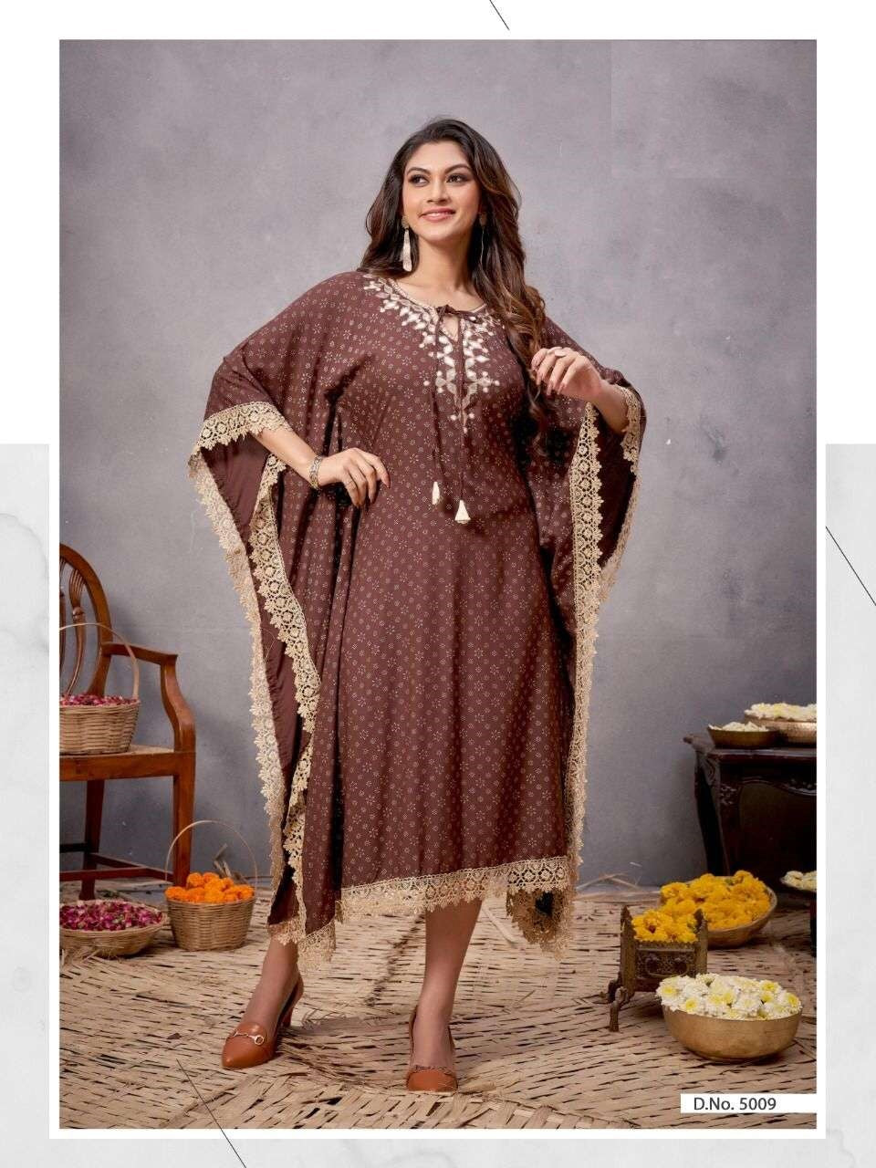 Brown Kaftan With Embroidery & Hand work