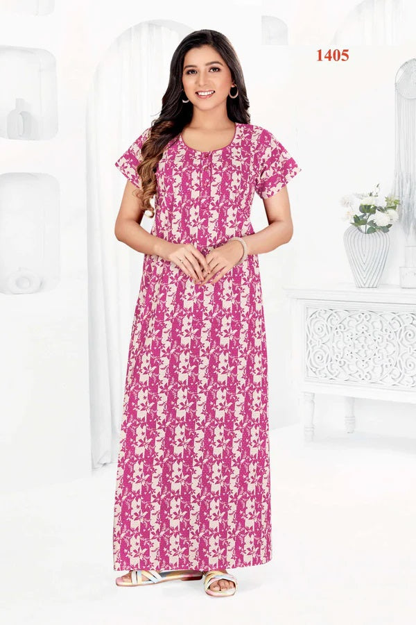 Pure Premium Cotton Long Nighty Gown for Ladies-VogPap