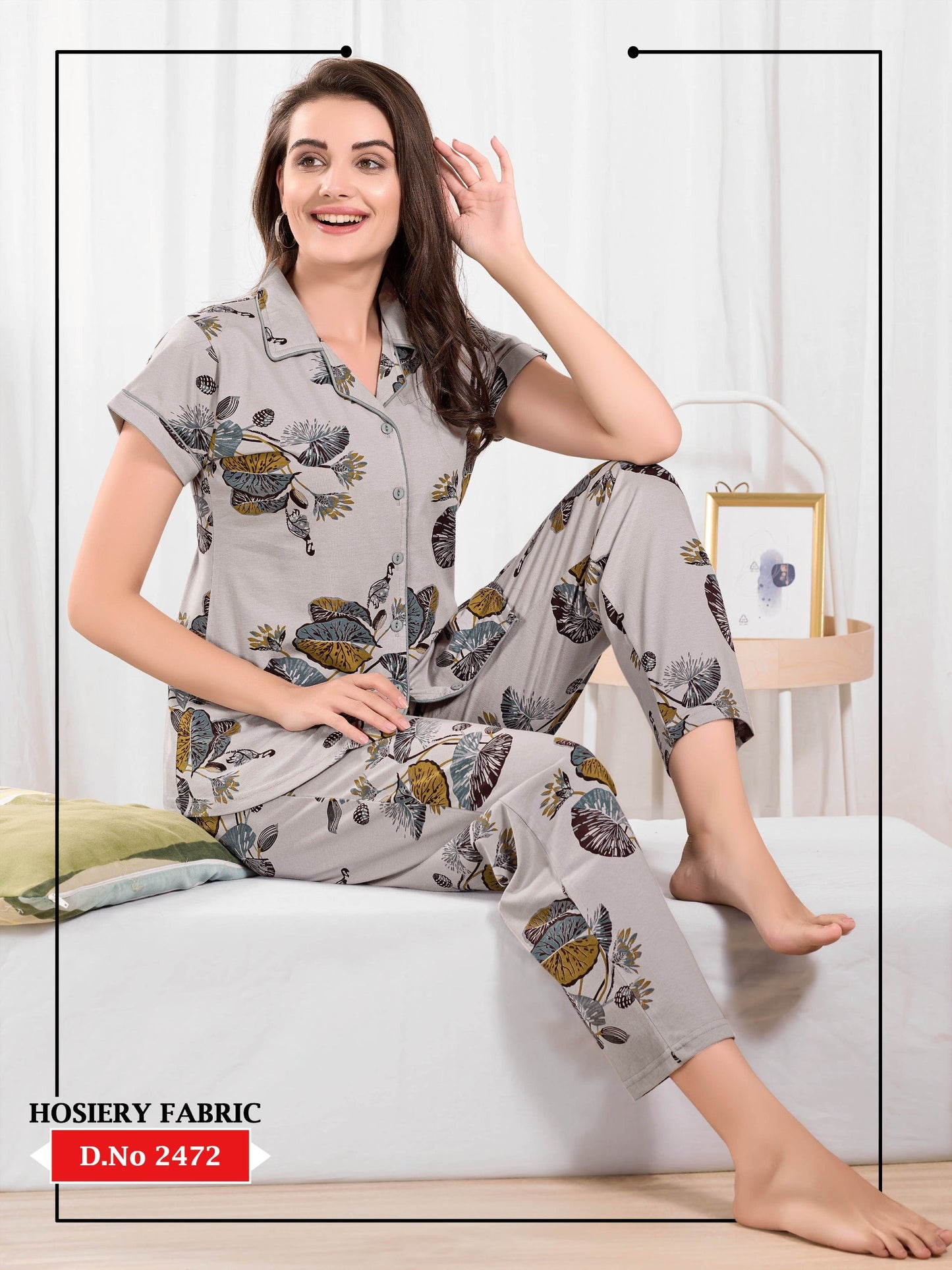 Buy Printed Cotton Collar Nightsuit For Women Online in India - VogPap