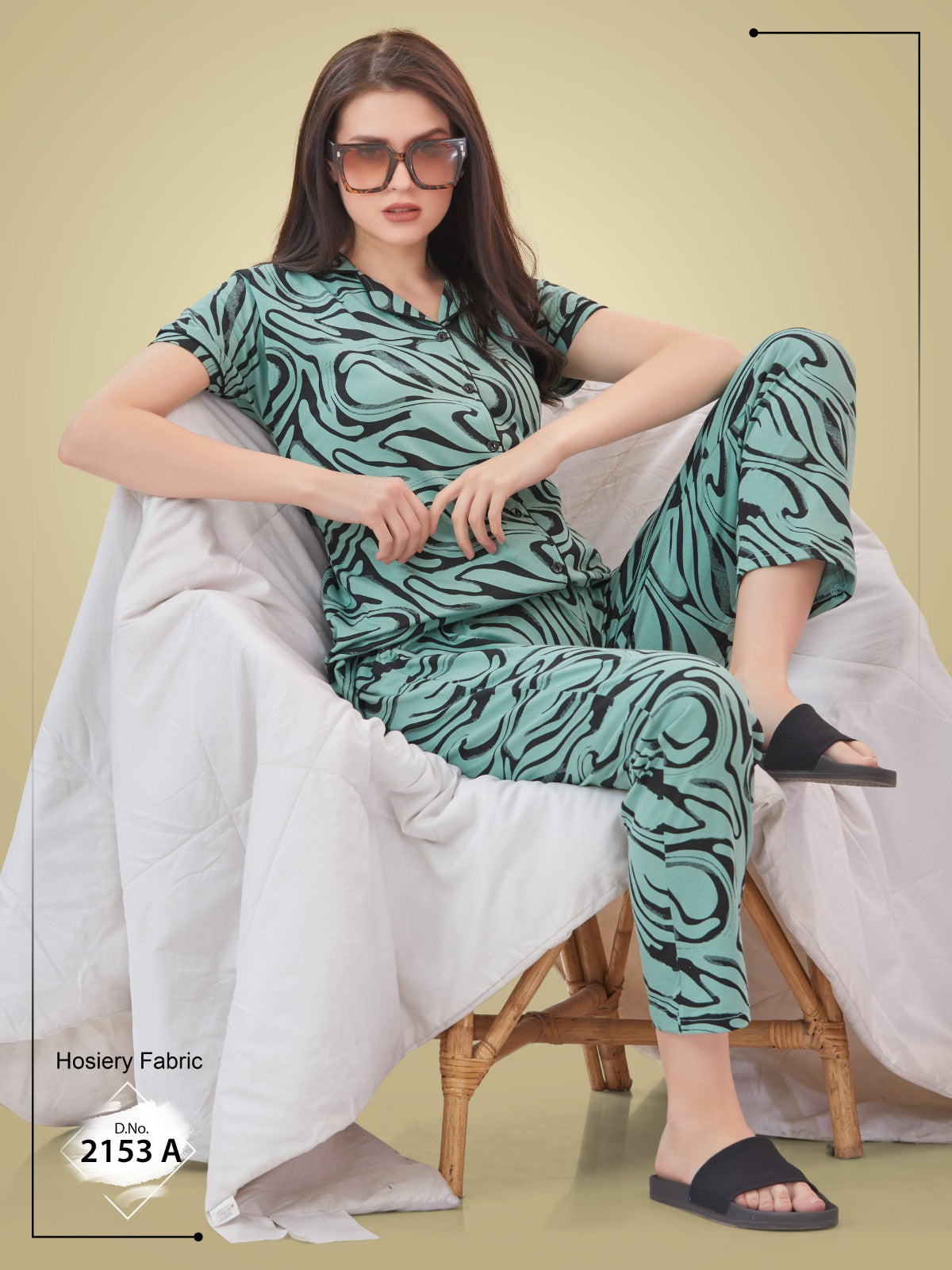 Printed Button Down Nightsuit-2153 A