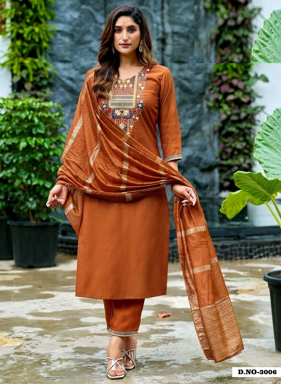 Women Vertical Silk Suit Set-3006
