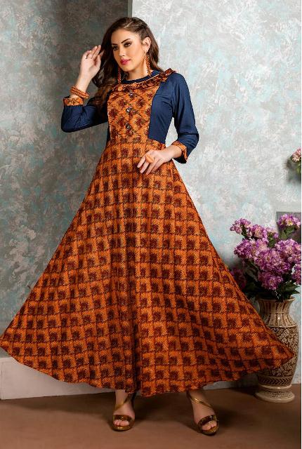 western dangri style blue amp orange heavy rayon kurti
