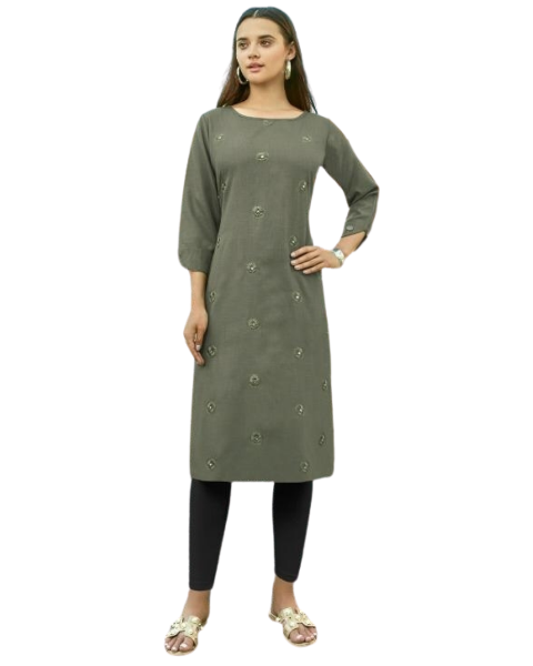 Cotton Slub Regular Wear Light Green Kurti