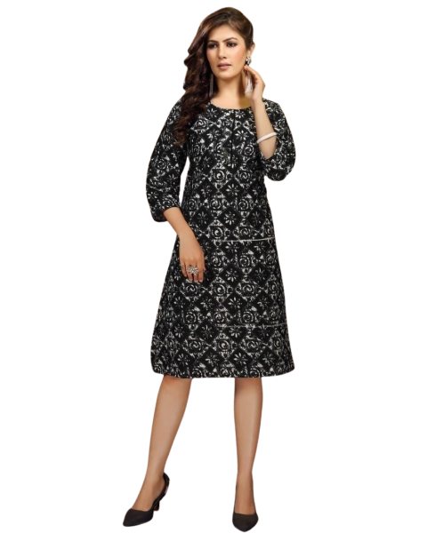 Black Batik Print Cotton Latest Women Clothing Long Kurtis for Women